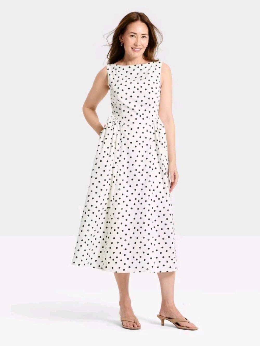Women's Corset Midi A-Line Dress - A New Day White Polka Dots XL